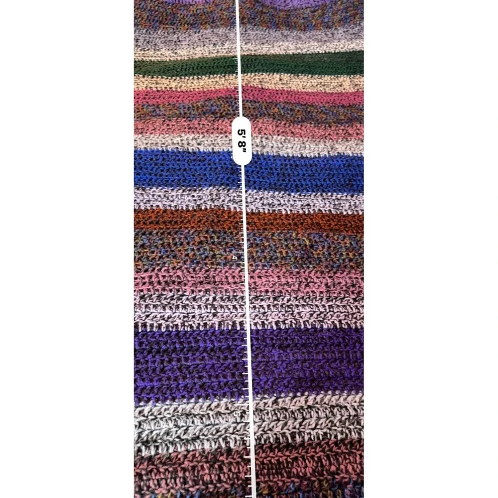 Handmade Vintage Crochet Blanket/Throw Fringed Afghan Beautiful Colorful 75
